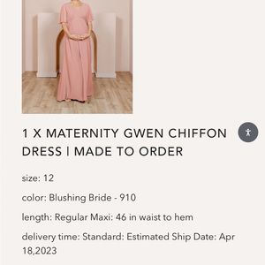 Revelry Maternity Blushing Bride Bridesmaid dress. Worn once, dry cleaned